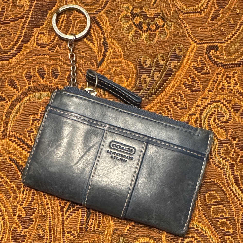 Coach Navy Leather Keychain Pouch